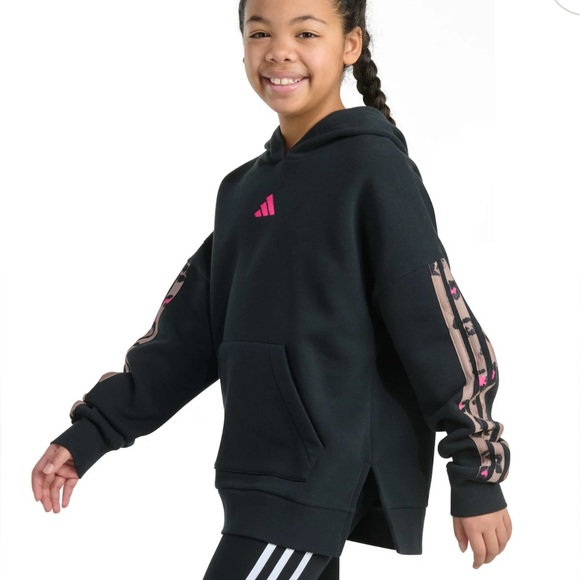 Adidas Girls fleece printed hoodie sweatshirt large 14 new - Picture 1 of 5